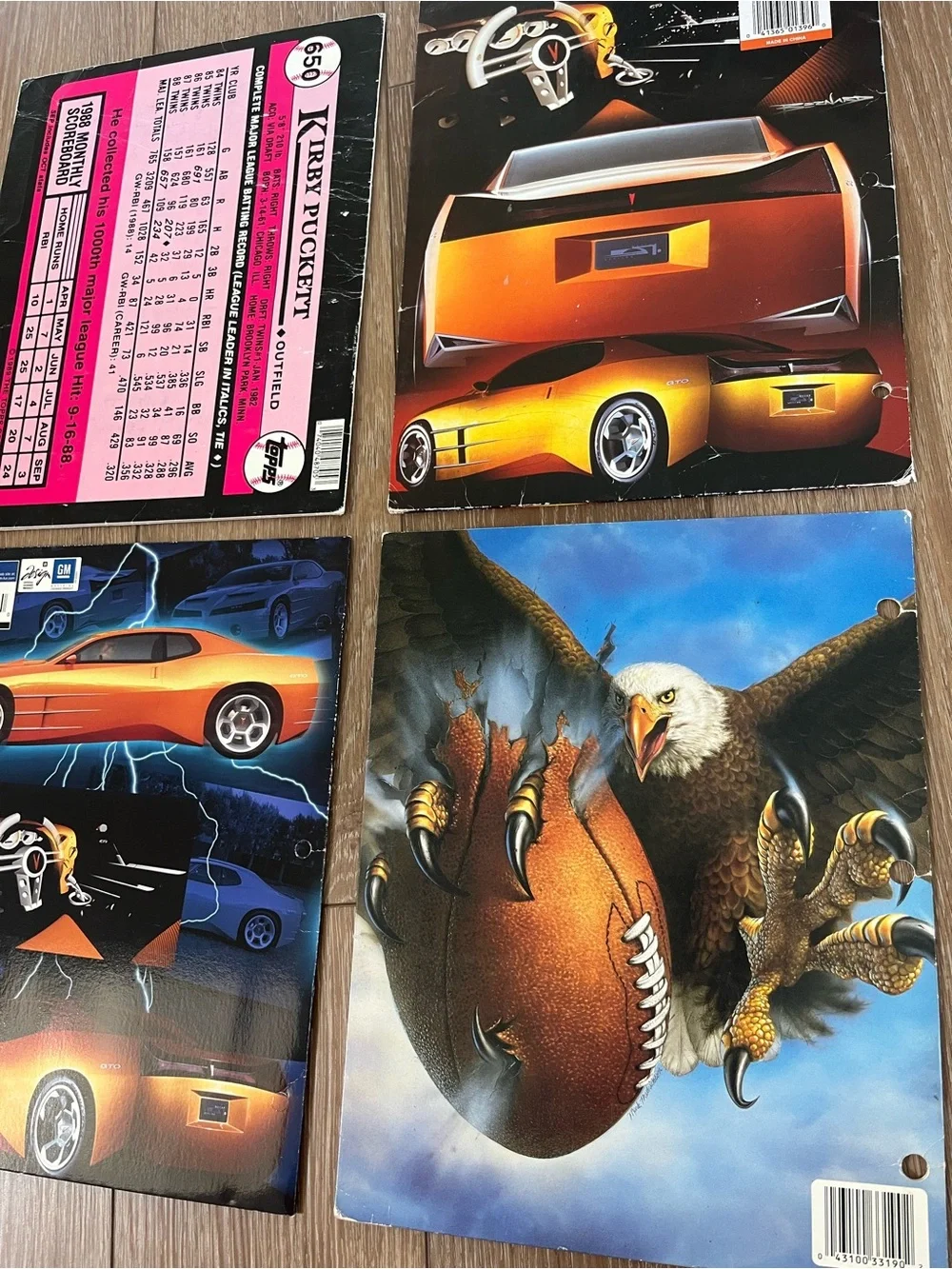 Vintage trapper keeper folder bundle Bald Eagle/football, Pontiac GTO, Kirby